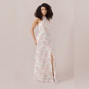 NWT REVELRY Athena Chiffon Floral Print Dress In Blushing Bride Bouquet size 14